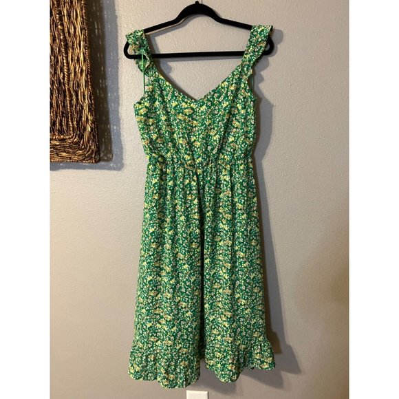 Jessica Simpson Dress L Large Green Floral Stretch Summer Washable - Picture 7 of 9
